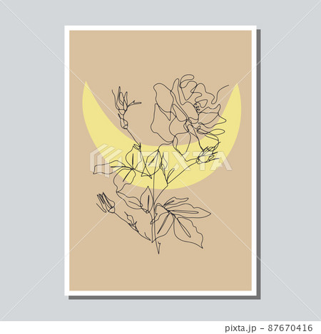 One single line drawing rose flower on earthy background card template One single line drawing rose flower on earthy background card template 87670416