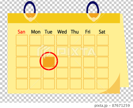 カレンダー 赤丸チェック 予定 イラスト素材 87671259