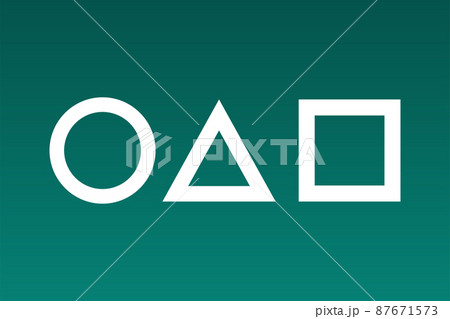 Game characters have recently become popular due to the film, suitable for game illustrations. Playing squid. Triangle, circle, square. Vector 87671573
