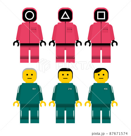 The characters of the game have recently become popular due to the film, suitable for game illustrations. Squid game. Players and guards. Vector 87671574
