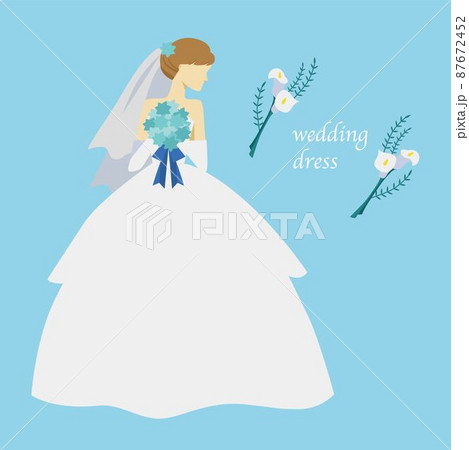 フラットイラスト ウエディングドレスの花嫁イラストのイラスト素材