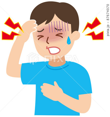 頭痛で苦しそうな男性 87674070