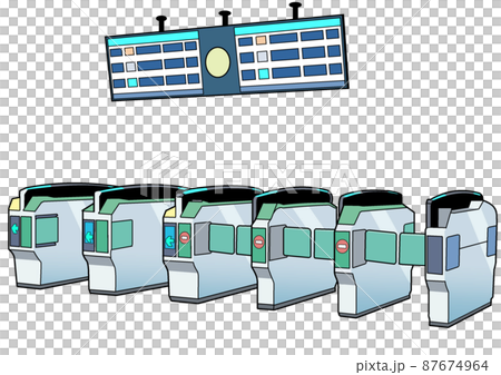 駅の自動改札機と電光掲示板のイラスト 電車 鉄道 Jr のイラスト素材