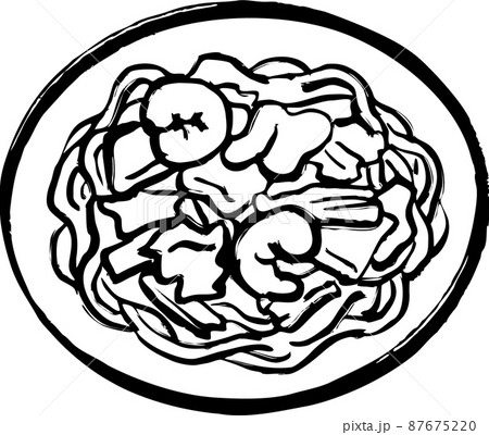五目焼そばのイラスト　線画 87675220