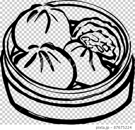 肉まん(豚まん)のイラスト　線画 87675224