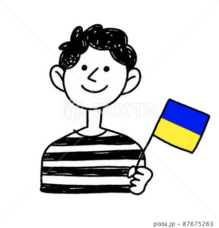 ウクライナ　旗　国旗　持つ　イラスト　フラッグ