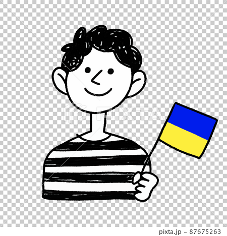 ウクライナ　旗　国旗　持つ　イラスト　フラッグ 87675263