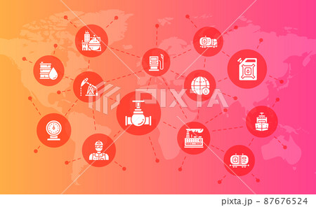 Oil industry business banner concept. Fuel Truck, Engineer, Gasoline, Cargo Ship illustration for web site landing. 87676524