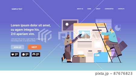arab developers couple creating website ui interface web application development program software optimization 87676823