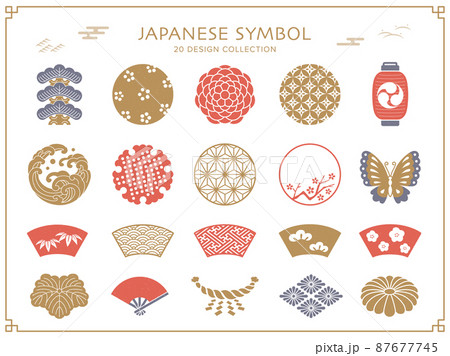 日本の春のシンボルと和柄のフレームセット 87677745