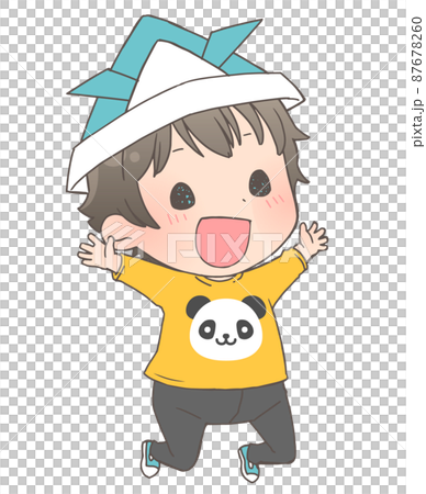 Illustration of a boy wearing a helmet origami 87678260