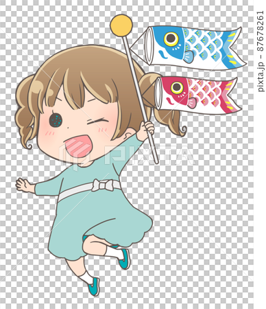 Illustration of a girl with a carp streamer Illustration of a girl with a carp streamer 87678261