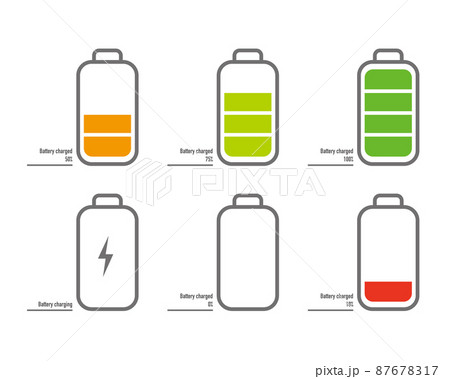 バッテリーの残量を0〜100%で示すイラスト Battery illustration 0~100% バッテリーの残量を0〜100%で示すイラスト Battery illustration 0~100% 87678317