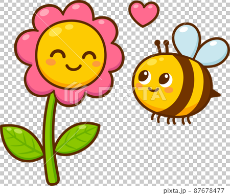 Cartoon bee and flower in love Cartoon bee and flower in love 87678477