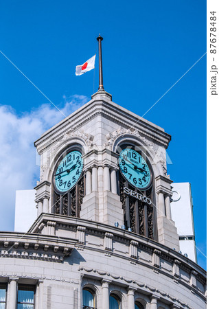 日本の東京都市景観 3.11-14時46分…希望の鐘…あの日を忘れない…＝11日、14時46分、銀座 87678484
