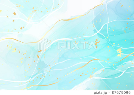 Royal cyan mint liquid marble watercolor background with white lines and brush stains. Teal turquoise marbled alcohol ink drawing effect. Vector illustration backdrop, watercolour wedding invitation Royal cyan mint liquid marble watercolor background with white lines and brush stains. Teal turquoise marbled alcohol ink drawing effect. Vector illustration backdrop, watercolour wedding invitation 87679096