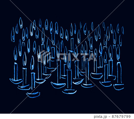 Lots of glowing candles. Pencil drawing 87679799