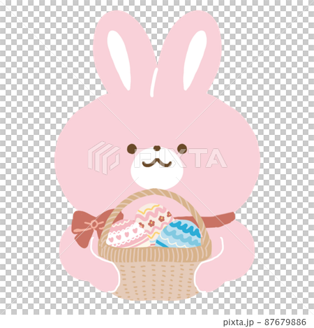 イースター♡カゴうさぎ イースターエッグの入ったかごを持ったうさぎのイラスト素材 [87679886