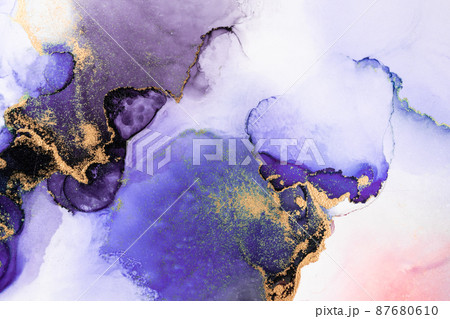 Purple gold abstract background of marble liquid ink art painting on paper . Purple gold abstract background of marble liquid ink art painting on paper . 87680610