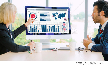 Business data dashboard analysis by ingenious computer software 87680786
