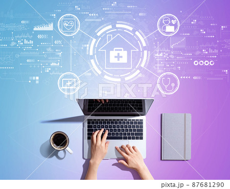 Telehealth theme with person using a laptop 87681290