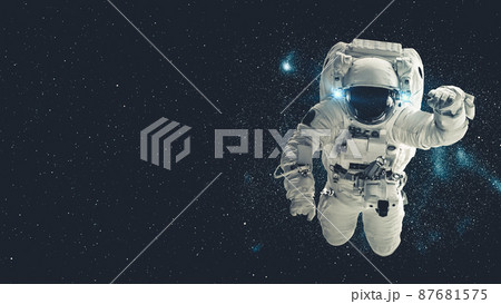 Astronaut spaceman do spacewalk while working for spaceflight mission 87681575