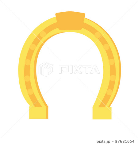Golden horseshoe vector stock illustration. A symbol of good luck and prosperity. Shoes for a horse's hoof. Isolated on a white background. Forging Golden horseshoe vector stock illustration. A symbol of good luck and prosperity. Shoes for a horse's hoof. Isolated on a white background. Forging 87681654