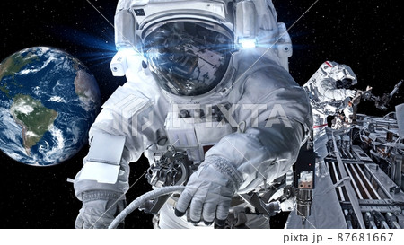 Astronaut spaceman do spacewalk while working for spaceflight mission Astronaut spaceman do spacewalk while working for spaceflight mission 87681667