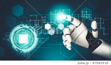 Futuristic AI thinking of droid robot artificial intelligence concept Futuristic AI thinking of droid robot artificial intelligence concept 87682618