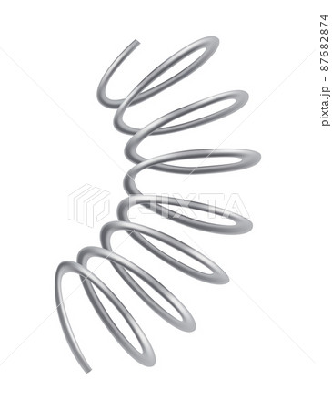 Metal spring. Spiral shape. Vector icon of swirl line or curved wire cord, shock absorber or equipment part. Repair spare part or flexible supplement Metal spring. Spiral shape. Vector icon of swirl line or curved wire cord, shock absorber or equipment part. Repair spare part or flexible supplement 87682874