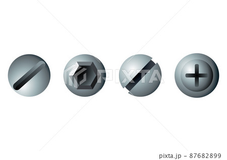 Set of metal screw, bolt and rivet heads. Collection of different industrial or DIY elements for fixing. Isolated realistic vector illustration 87682899