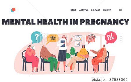 Mental Health in Pregnancy Landing Page Template. Group of Pregnant Women Visit Support Course for Psychology Assistance Mental Health in Pregnancy Landing Page Template. Group of Pregnant Women Visit Support Course for Psychology Assistance 87683062