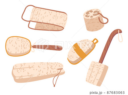 Set of Luffa Zero Waste Production Sponge, Pumice, Washcloth and Brush for Washing and Bath Procedures, Accessories Set of Luffa Zero Waste Production Sponge, Pumice, Washcloth and Brush for Washing and Bath Procedures, Accessories 87683063