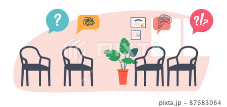 Psychologist, Psychotherapist Office With Stuff and Furniture for Group Therapy. Practitioner Cabinet in Clinic Psychologist, Psychotherapist Office With Stuff and Furniture for Group Therapy. Practitioner Cabinet in Clinic 87683064
