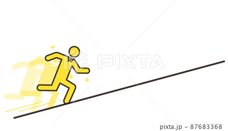 坂を登るビジネスパーソン、手書き風、右にコピースペース、ベクター 87683368