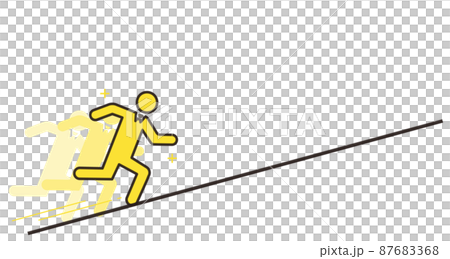 坂を登るビジネスパーソン、手書き風、右にコピースペース、ベクター 87683368