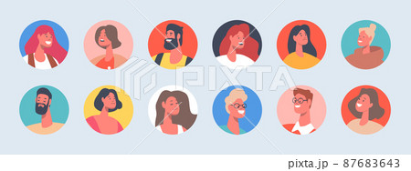 Set of People Avatars, Male and Female Characters with Different Appearance. Young and Mature Men or Women Portraits 87683643