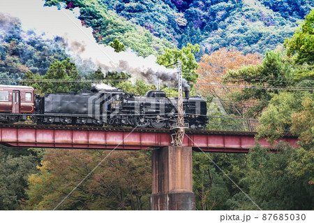 秩父鉄道荒川鉄橋を渡る列車 秩父鉄道荒川鉄橋を渡る列車 87685030