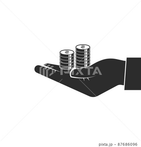 black hand holding pile of coins vector illustration design template 87686096