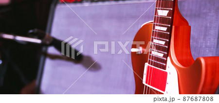 Electric guitar. Musical instrument with on stage in Concert. Electric guitar. Musical instrument with on stage in Concert. 87687808