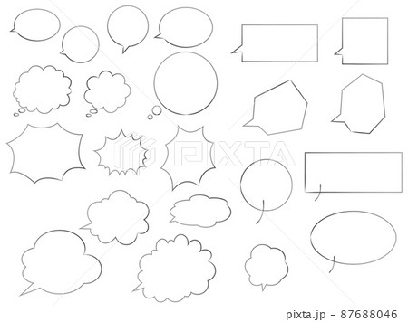 手書きの様々な種類のモノクロ吹き出しセット 87688046