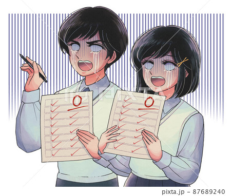 昭和の劇画漫画調・0点をとって落ち込む学生たちのイラスト 87689240