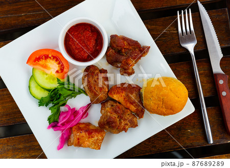Oriental grilled pork meat shashlik 87689289