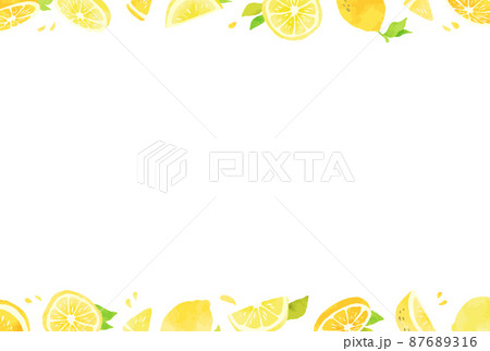 シンプルで可愛い手描きのレモンのフレームのイラスト素材