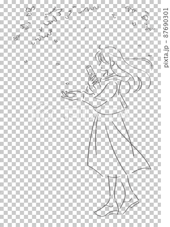 站著的女人B試圖撿起隨風舞動的櫻花花瓣 87690301