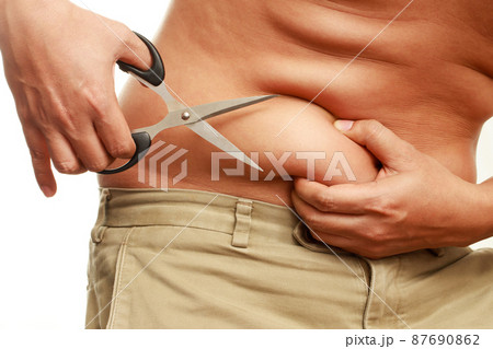 Fat man has excess fat, he is dieting and losing weight. Fat man has excess fat, he is dieting and losing weight. 87690862