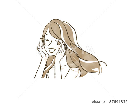 頬に手をあてている笑顔の女性 頬に手をあてている笑顔の女性 87691352