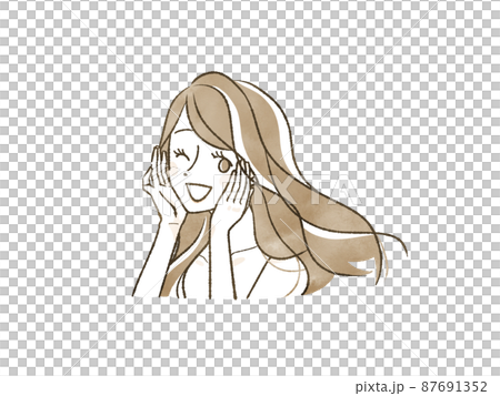 頬に手をあてている笑顔の女性 頬に手をあてている笑顔の女性 87691352