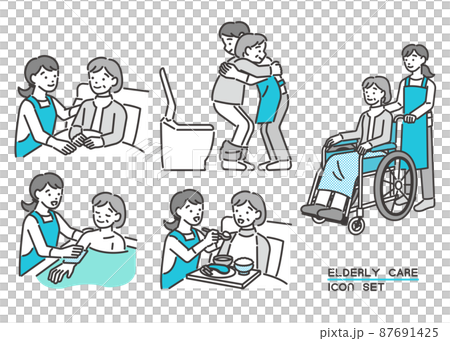 由護理經理照顧老年人的矢量插圖材料/輪椅/老年人/福利工作者 87691425