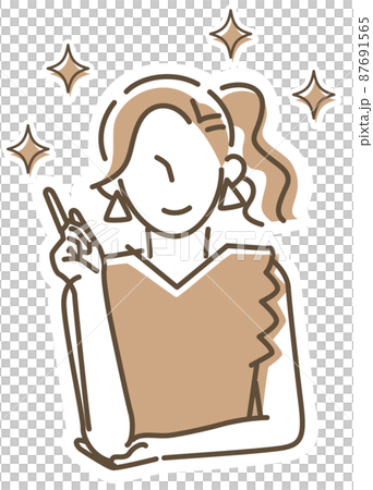 自信満々なポニーテールの女性のイラスト 指さし のイラスト素材